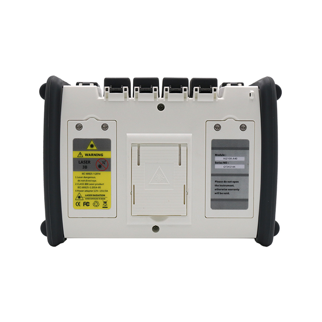 2100PRO-OTDR-back-view-dual-battery-compartment-laser-safety-label