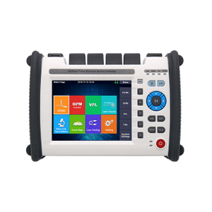2100PRO-handheld-OTDR-front-view-5.6-inch-touchscreen-with-OTDR-OPM-VFL-light-source-and-hard-key-buttons